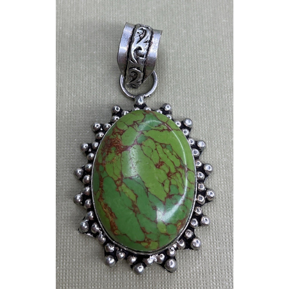 Vintage Sterling Silver Green Turquoise Style Stone Pendant Southwestern Boho