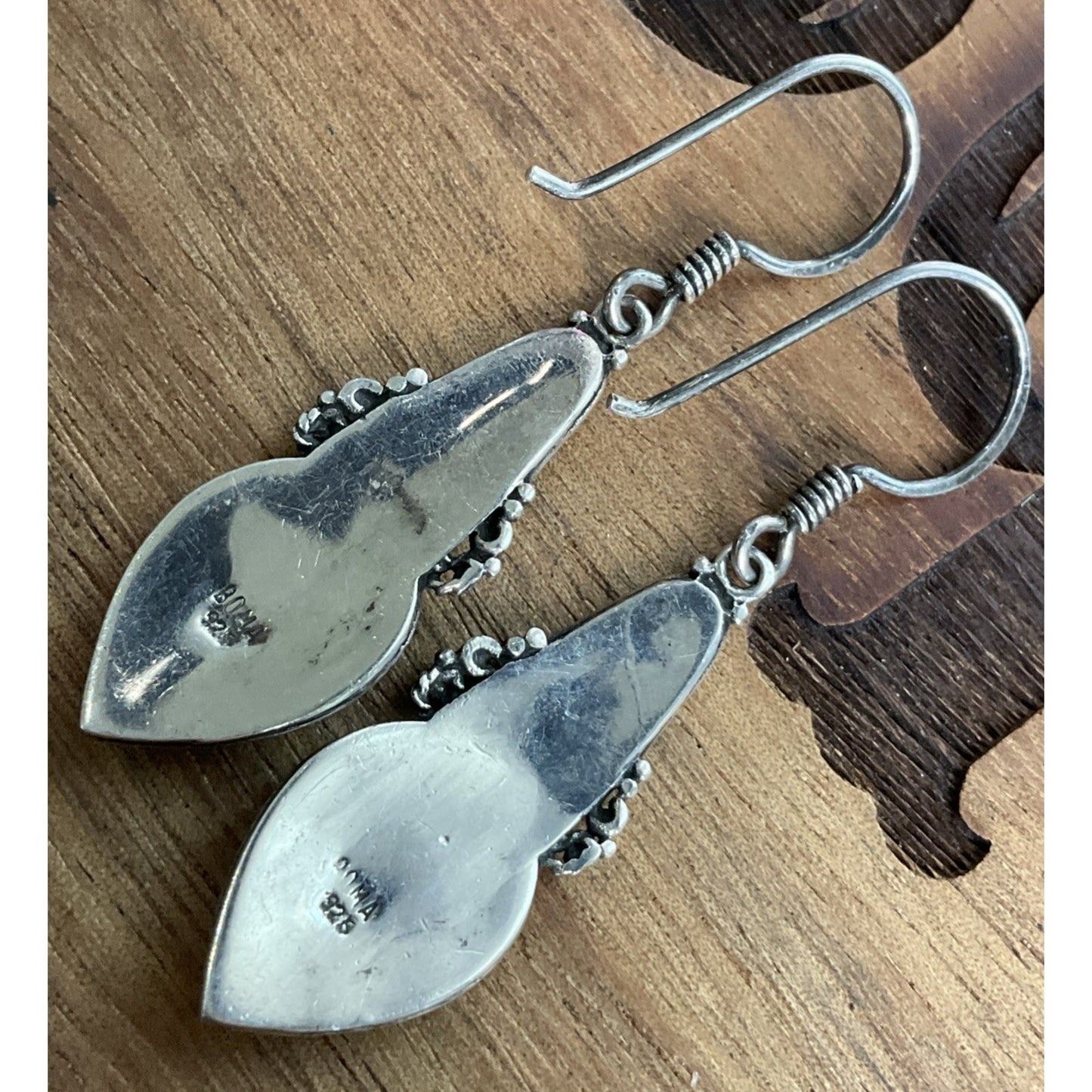Vintage Boma Sterling Silver Black Onyx Teardrop Bali Style Dangle Drop Earrings
