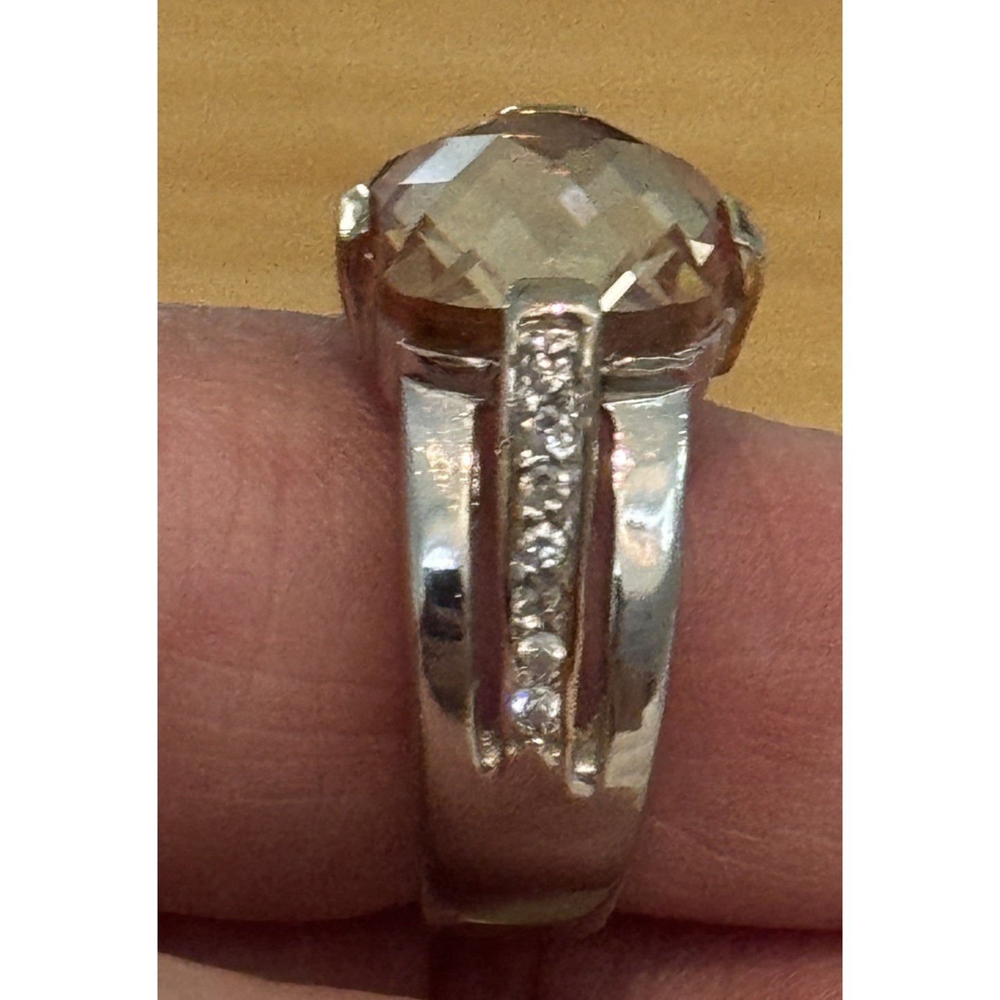 Vintage 925 Sterling Silver Champagne Quartz Statement Cocktail Ring Size 9.5