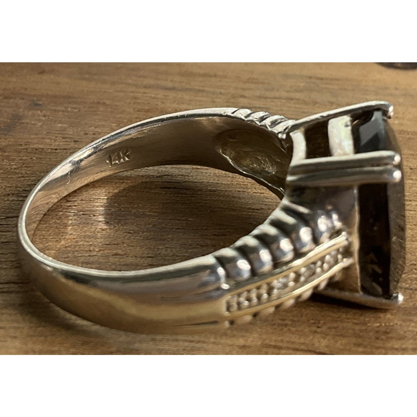 Vintage T&C Smoky Quartz Ring 14K & Sterling Silver Two Tone Statement Ring 8.5