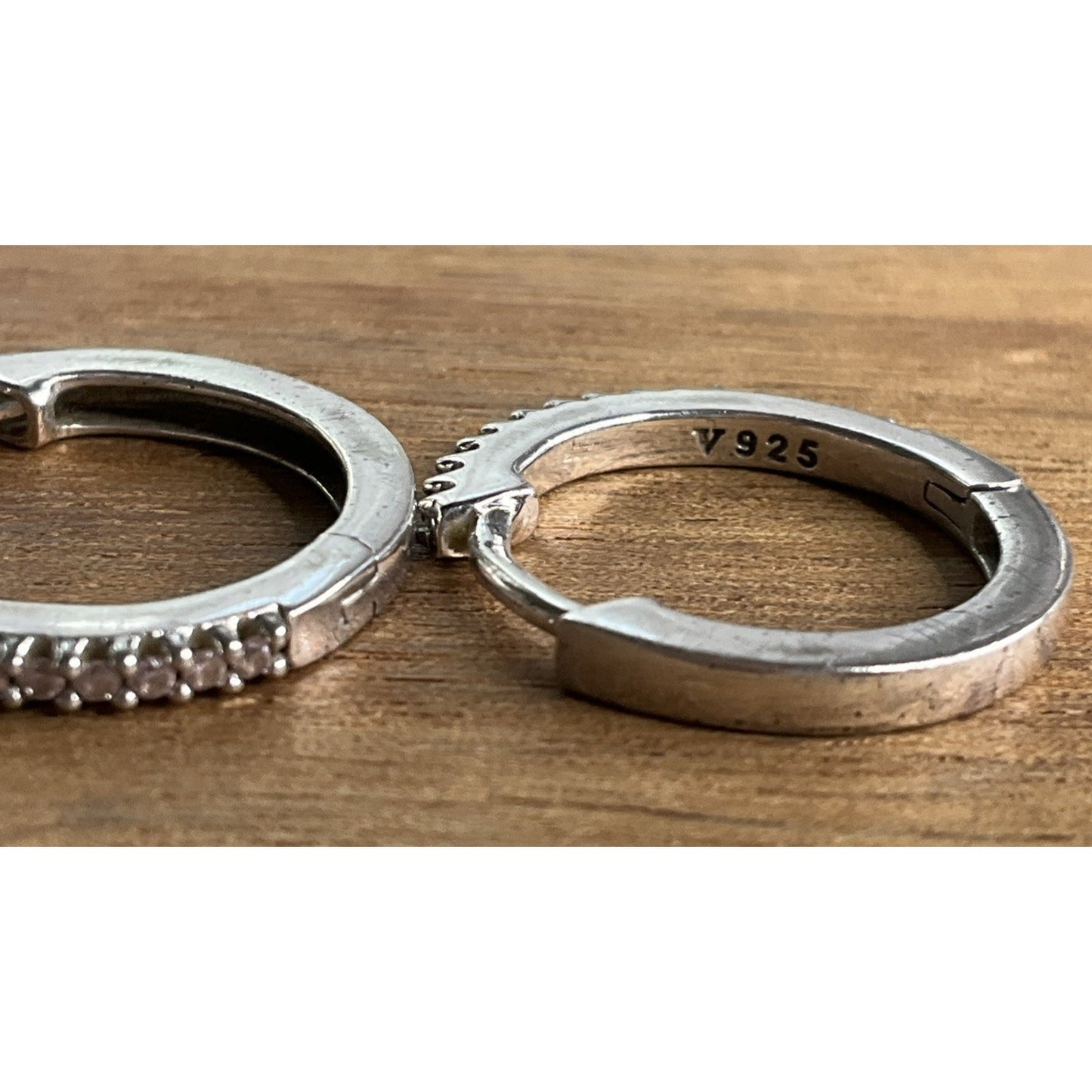 Sterling Silver Pink CZ Huggie Hoop Earrings Dainty 925