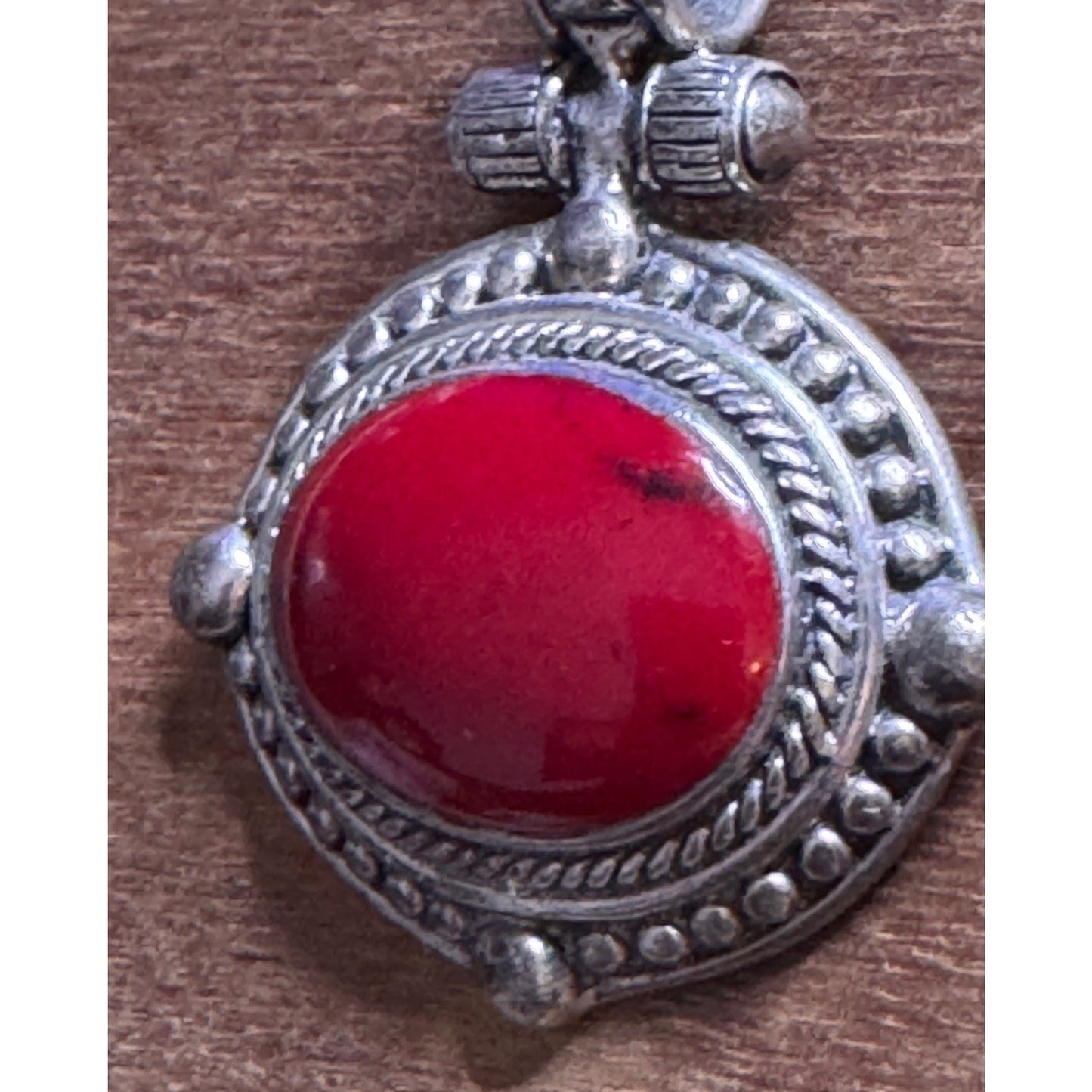 Vintage ATI Mexico 925 Sterling Silver Red Cabochon Pendant 16g Bold Artisan