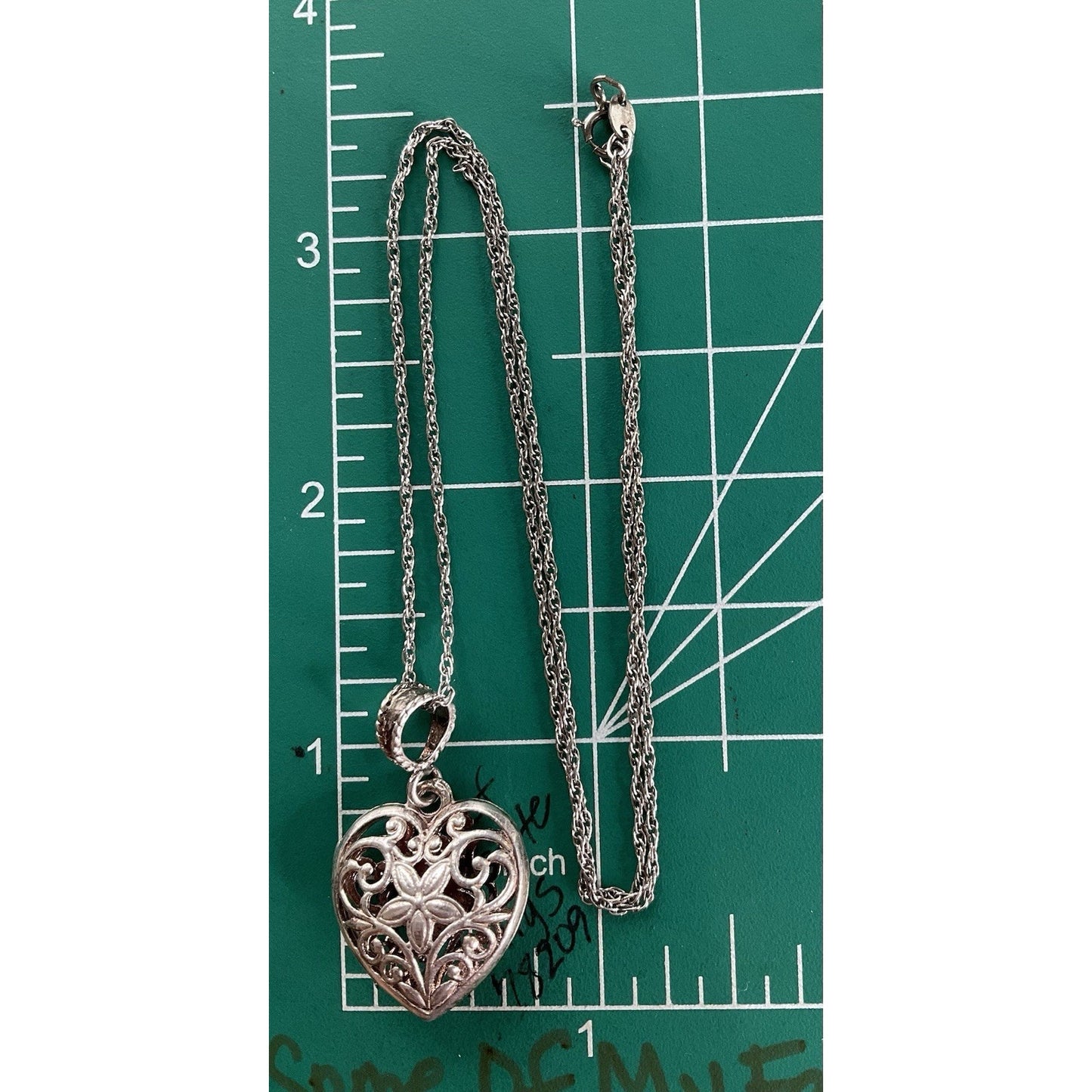 Sterling Silver Filigree Heart Pendant Necklace 925 Floral Scroll