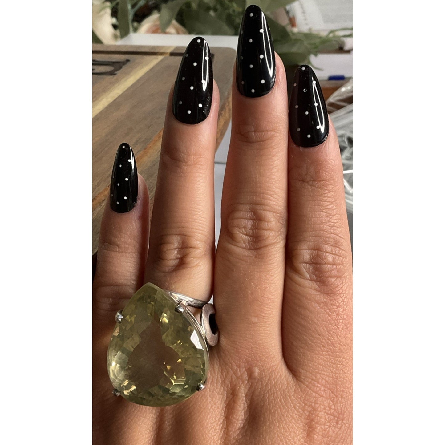 Vintage Sterling Silver Pear Cut Yellow Quartz Cocktail Statement 28g Ring 8.5