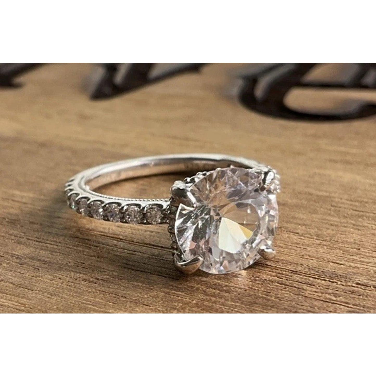 Carizza Sterling Silver Solitaire Bridal Ring Size 6.75 Large Round Engagement