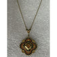 Vintage Gold Tone Damascene Style Necklace w/ Orange Enamel 16.5” Barrel Clasp