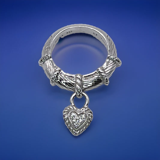 J Ripka Sterling Silver 925 Judith Ripka Dangle Pave CZ Heart Ring Size 6.5