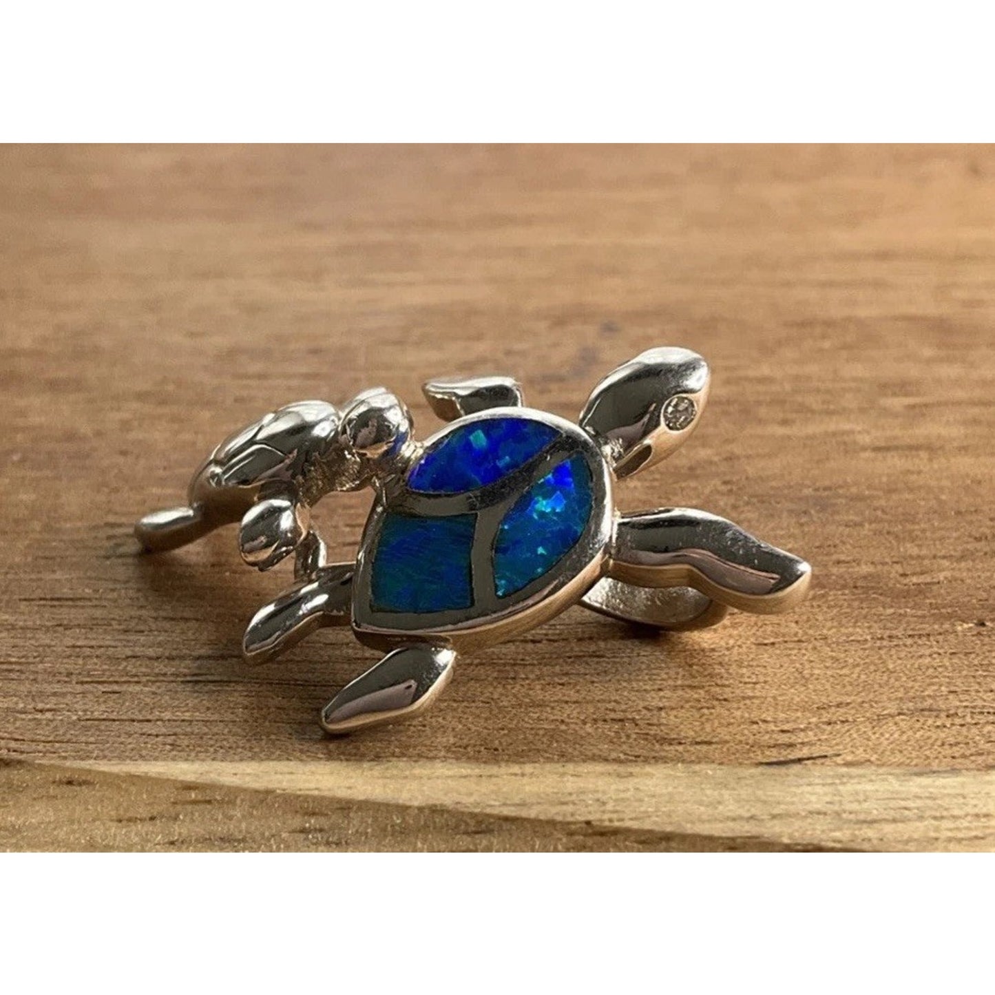 Sterling Silver Blue Opal Turtle Pendant 925 Inlay Sea Turtle Beach Ocean