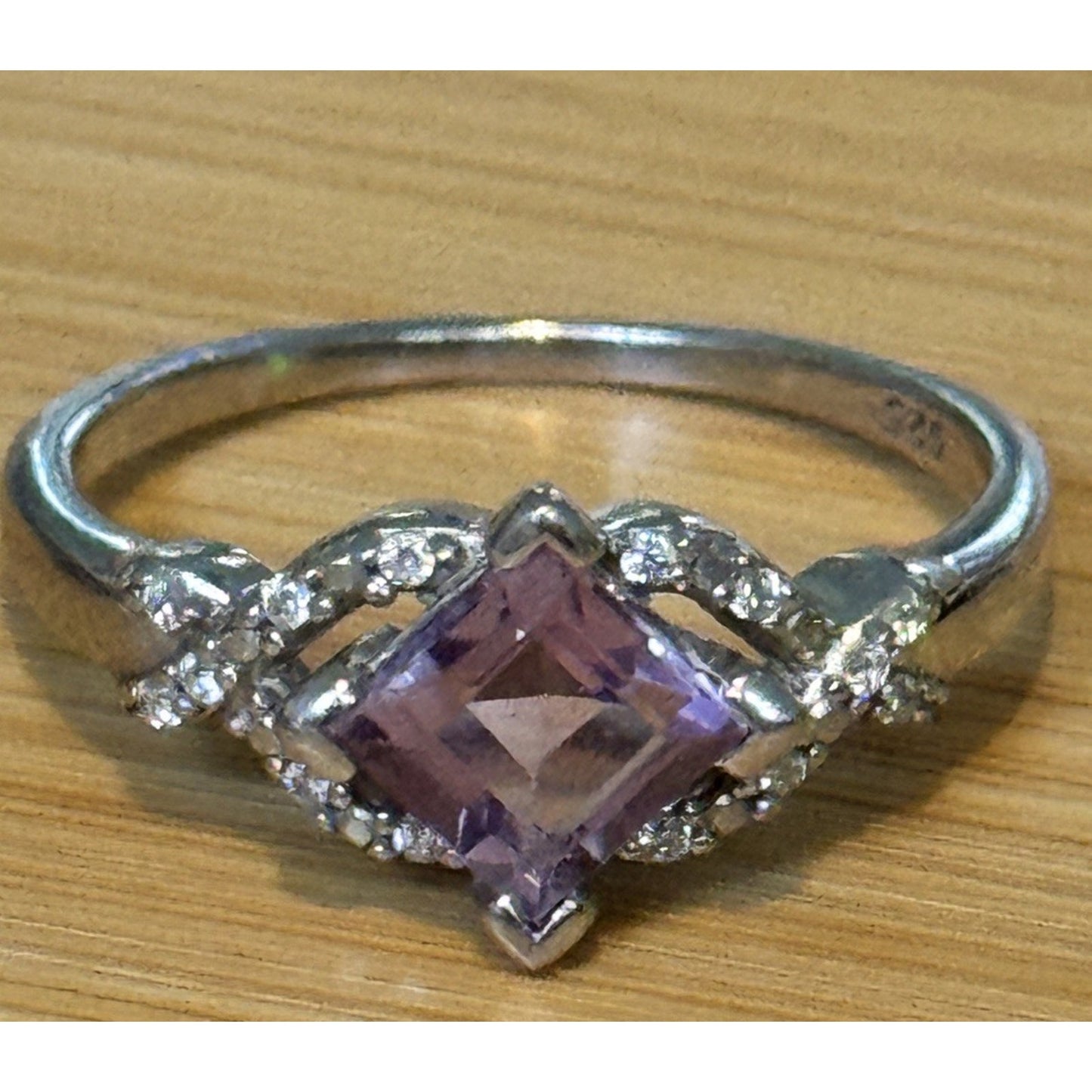 Sterling Silver Amethyst Princess Cut Ring Purple Gemstone Ring Size 9.5