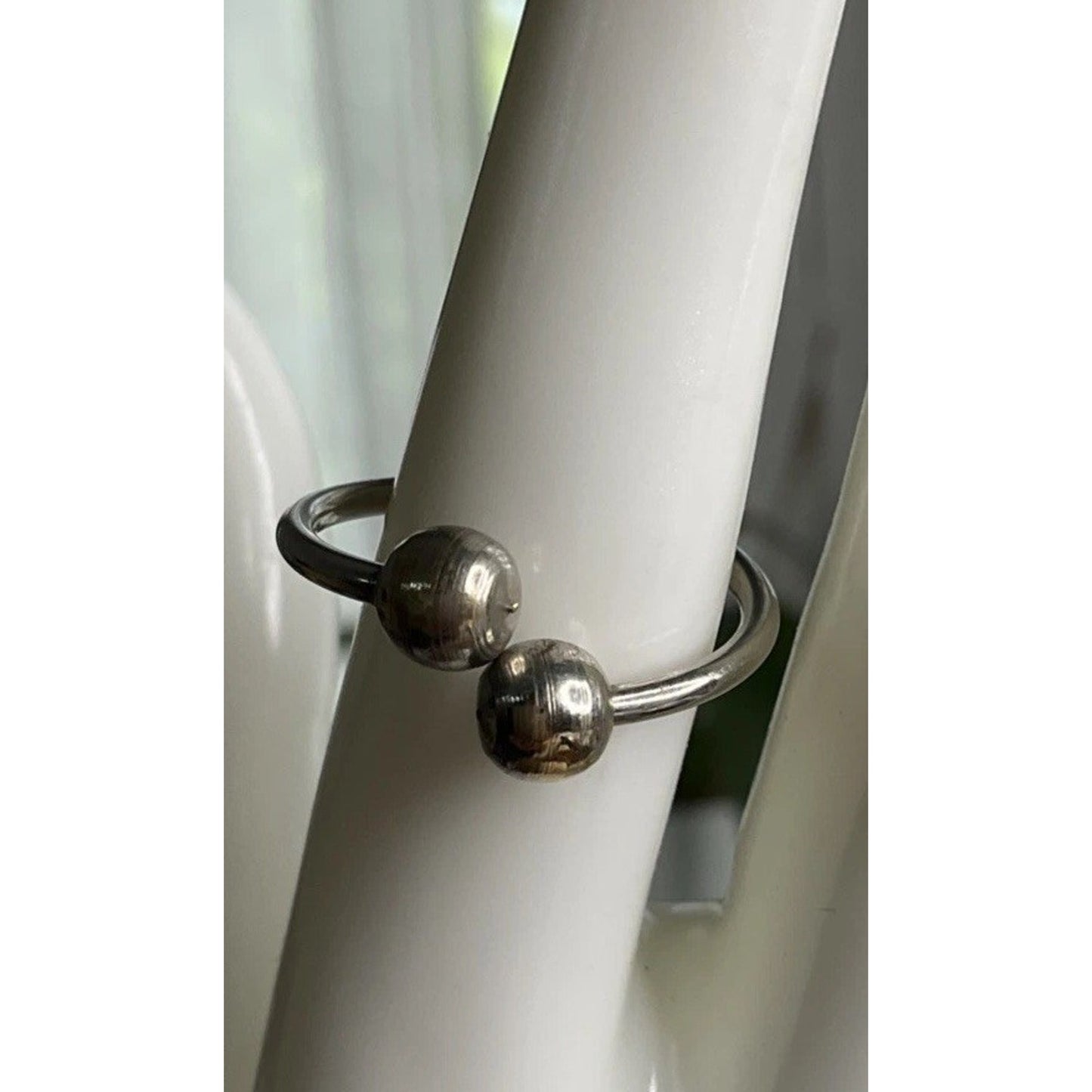 Sterling Silver Double Ball Crossover Ring Minimalist Open Ring Size 7.5