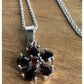 Vintage Garnet Gemstone Sterling Silver Flower Cluster Pendant On 925 Necklace