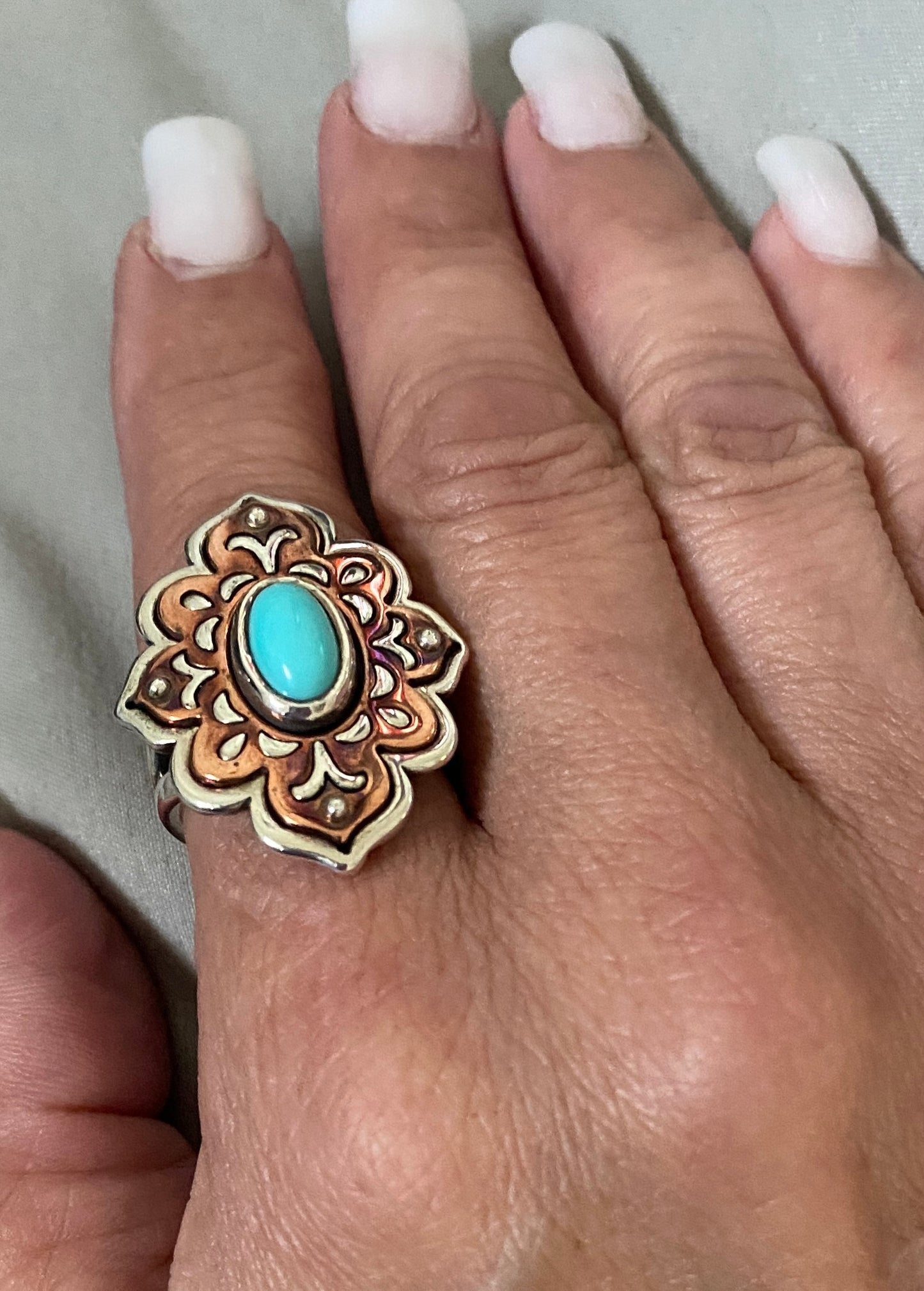 Preowned James Avery Retired Silver Tangier Silver Copper Turquoise Ring Size 8