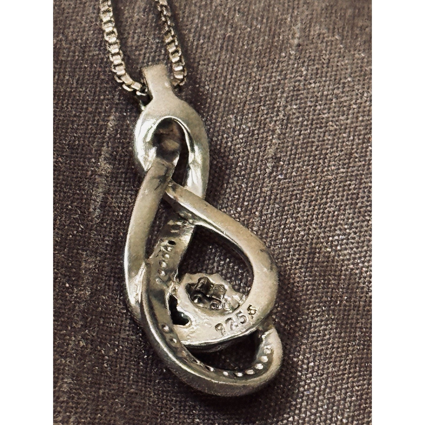 925 Sterling Silver Genuine Diamond Infinity Swirl Pendant Necklace 18” Italy 9g