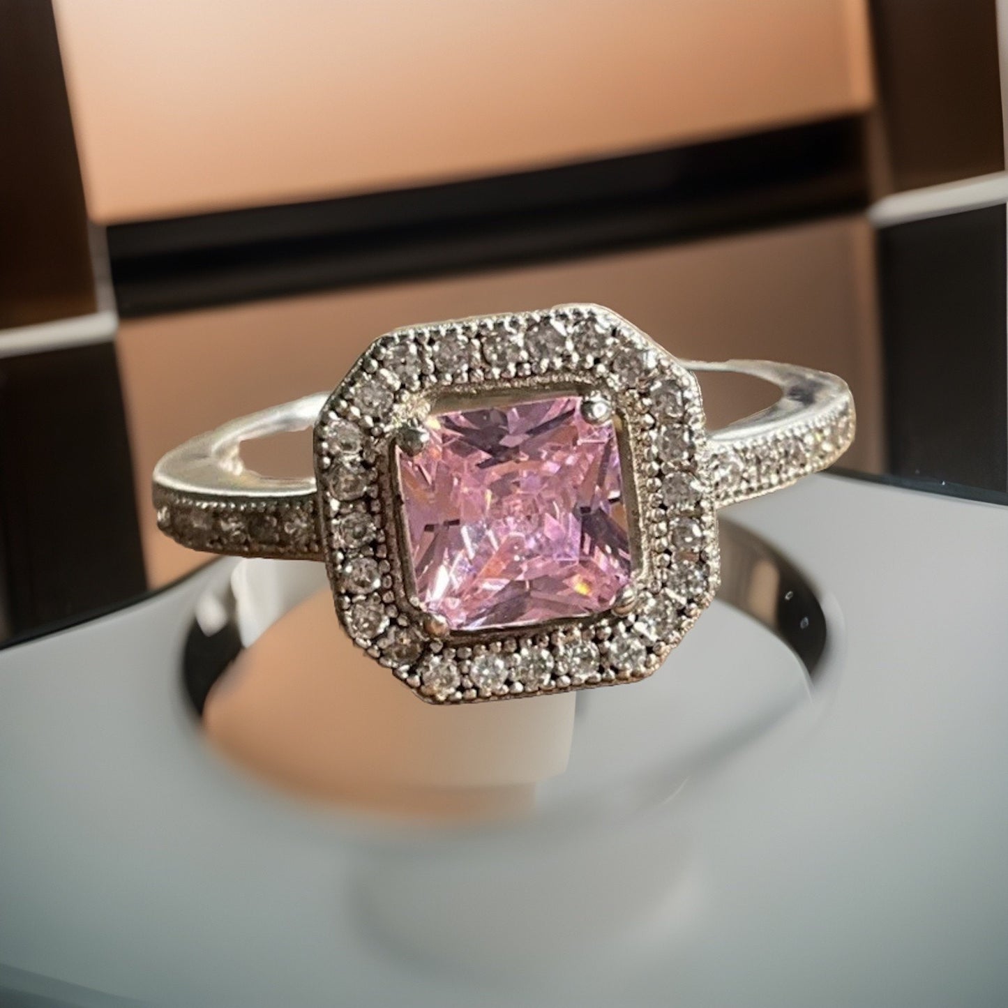 Sterling Silver Pink Cubic Stone Moissanite Size 6.5 Art Deco style