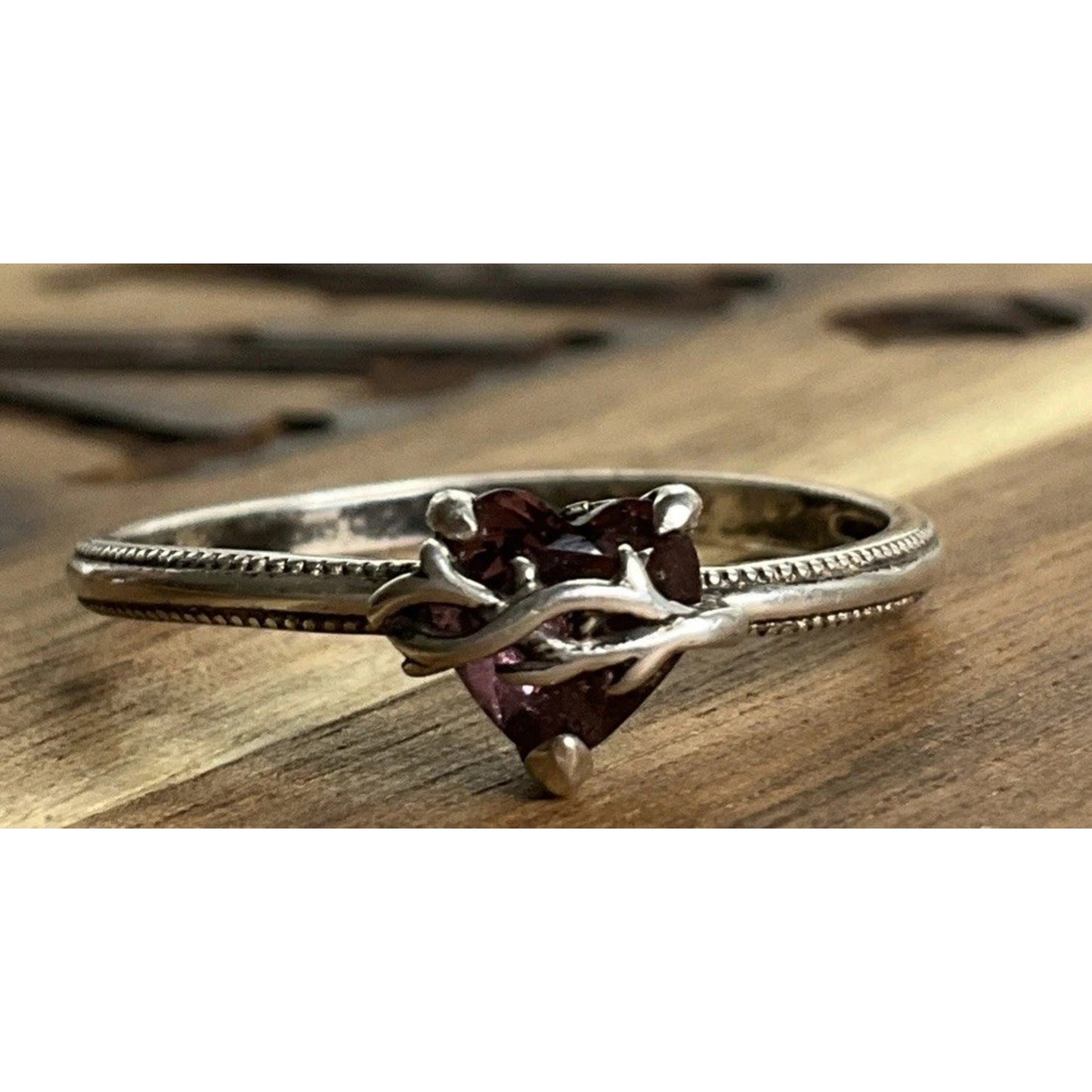 Sterling Silver Garnet Heart Bypass Love Ring 925 January Birthstone Size 10.25