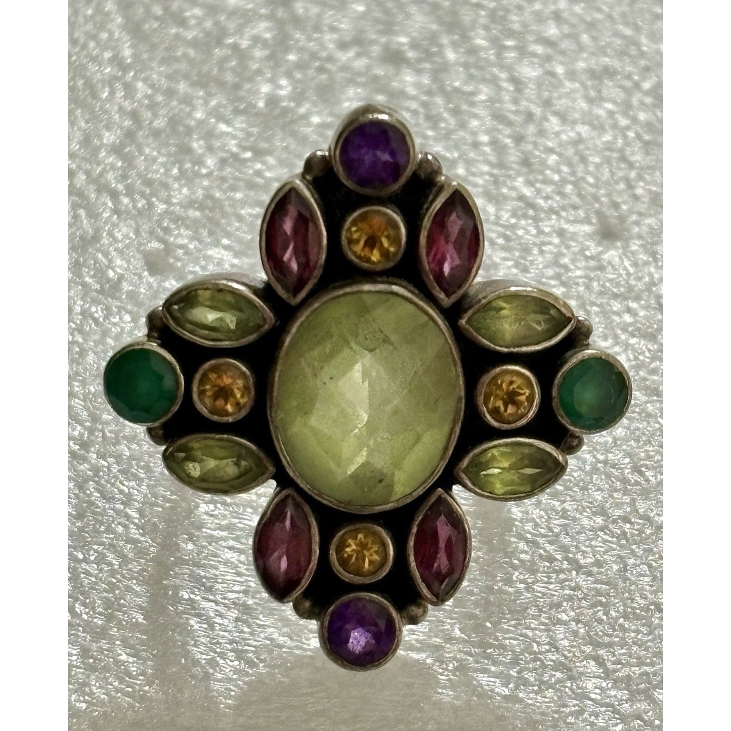 Nicki Butler Multi Gemstone Sterling Silver Ring 925 India Amethyst Garnet 7.5
