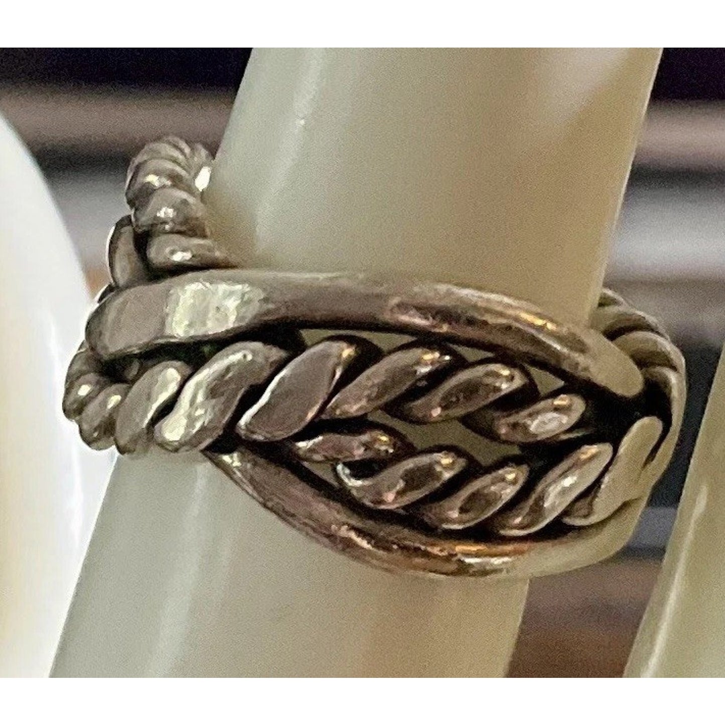 Sterling Silver 925 Roped Braided Crossover Thick Band Ring Size 6