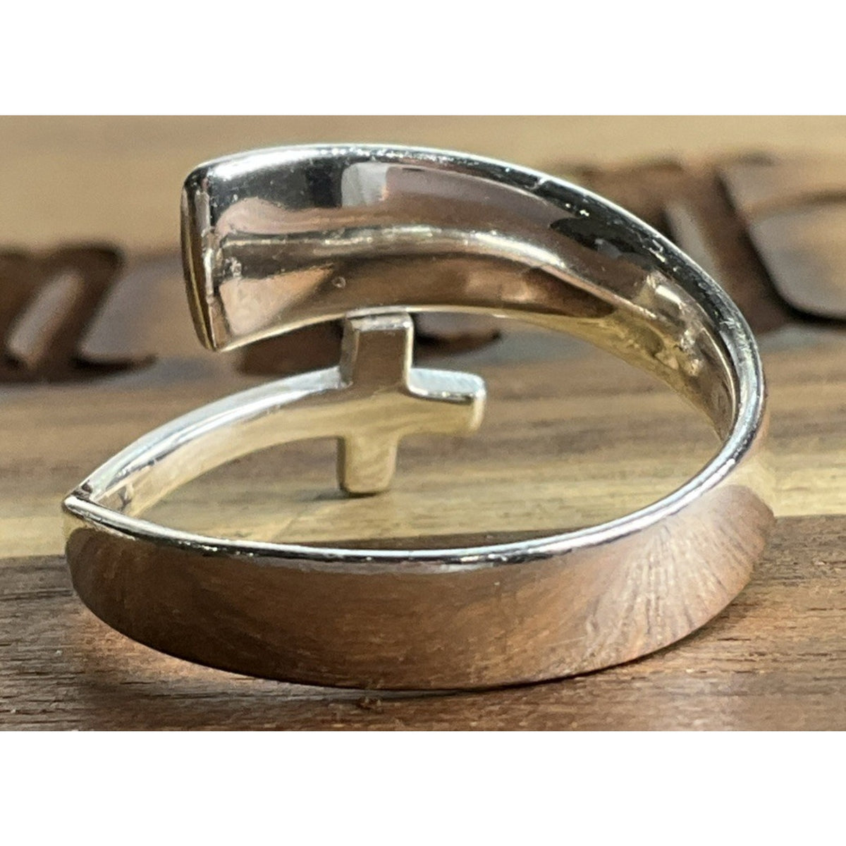 Footnotes Faith Hope Love Sterling Silver Cross Bypass Religious Band Size 9