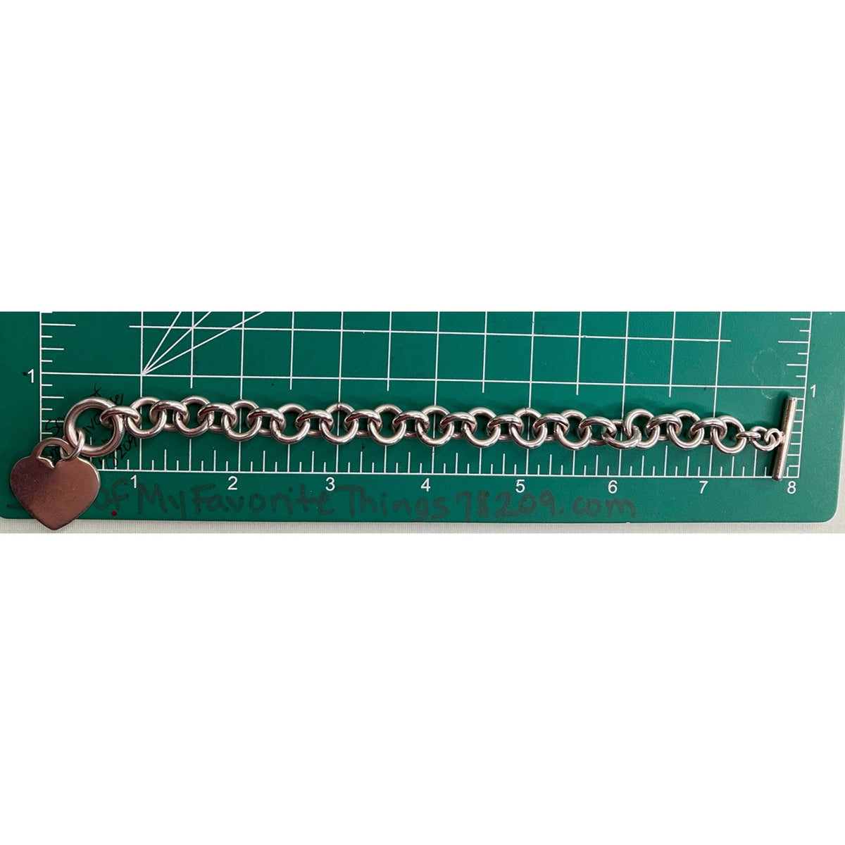 Vintage Sterling Silver Double Link Heart Charm Toggle Bracelet 40g