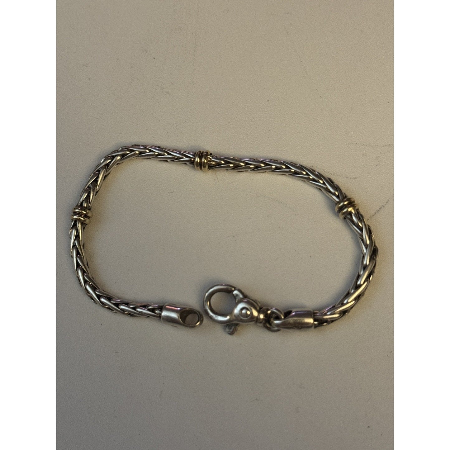 Italy 925 Sterling Silver & 14K Gold Accent Byzantine Bracelet 15.8gr 7.75”
