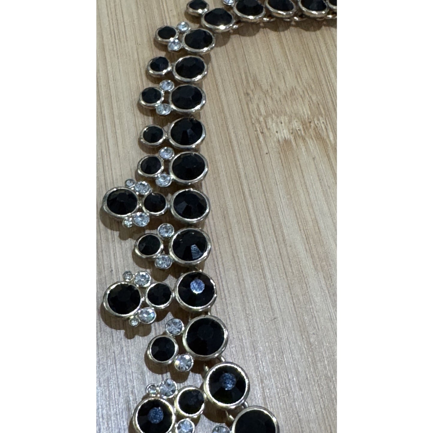 NWOT White House Black Market Black Crystal Rhinestone Gold Statement Necklace