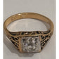 Vintage 18K HGE Yellow Gold Tone Illusion CZ Diamond Ring Art Deco Style 7.5