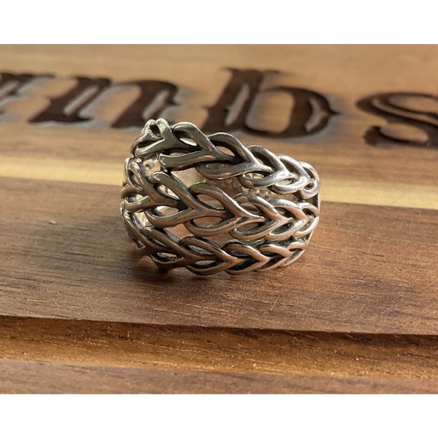 Sterling Silver Woven Vine Ring 925 Wide Band Openwork Celtic Style Size 8.5