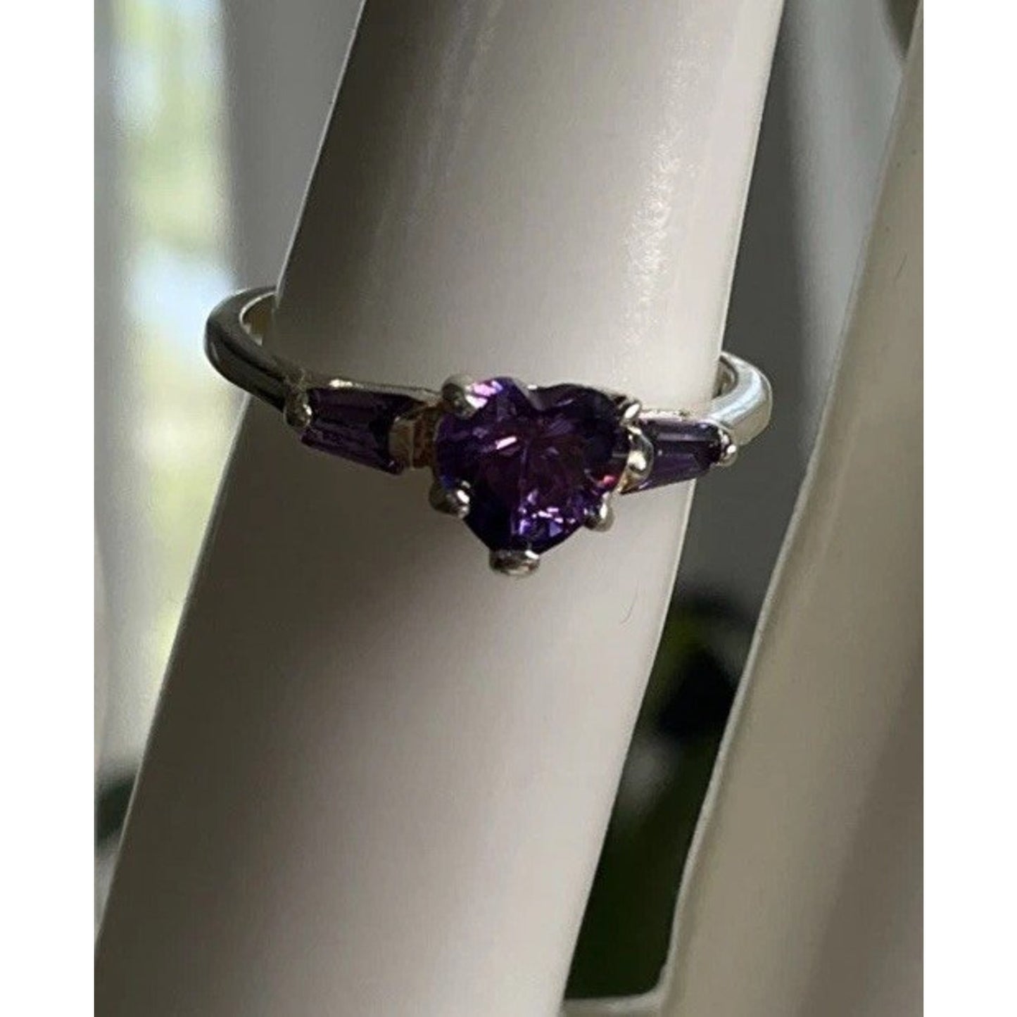Sterling Silver Amethyst Heart Ring Purple Gemstone Accent 925 Ring Size 6.5