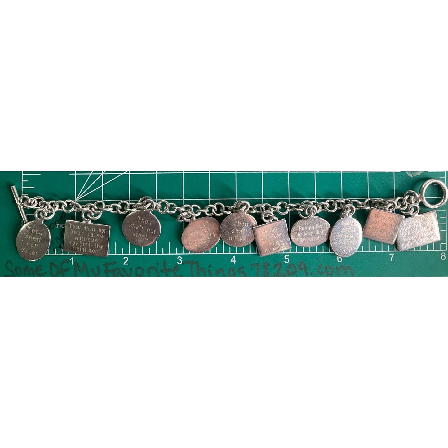 Vintage Sterling Silver Ten Commandments Charm Bracelet Religious 61g