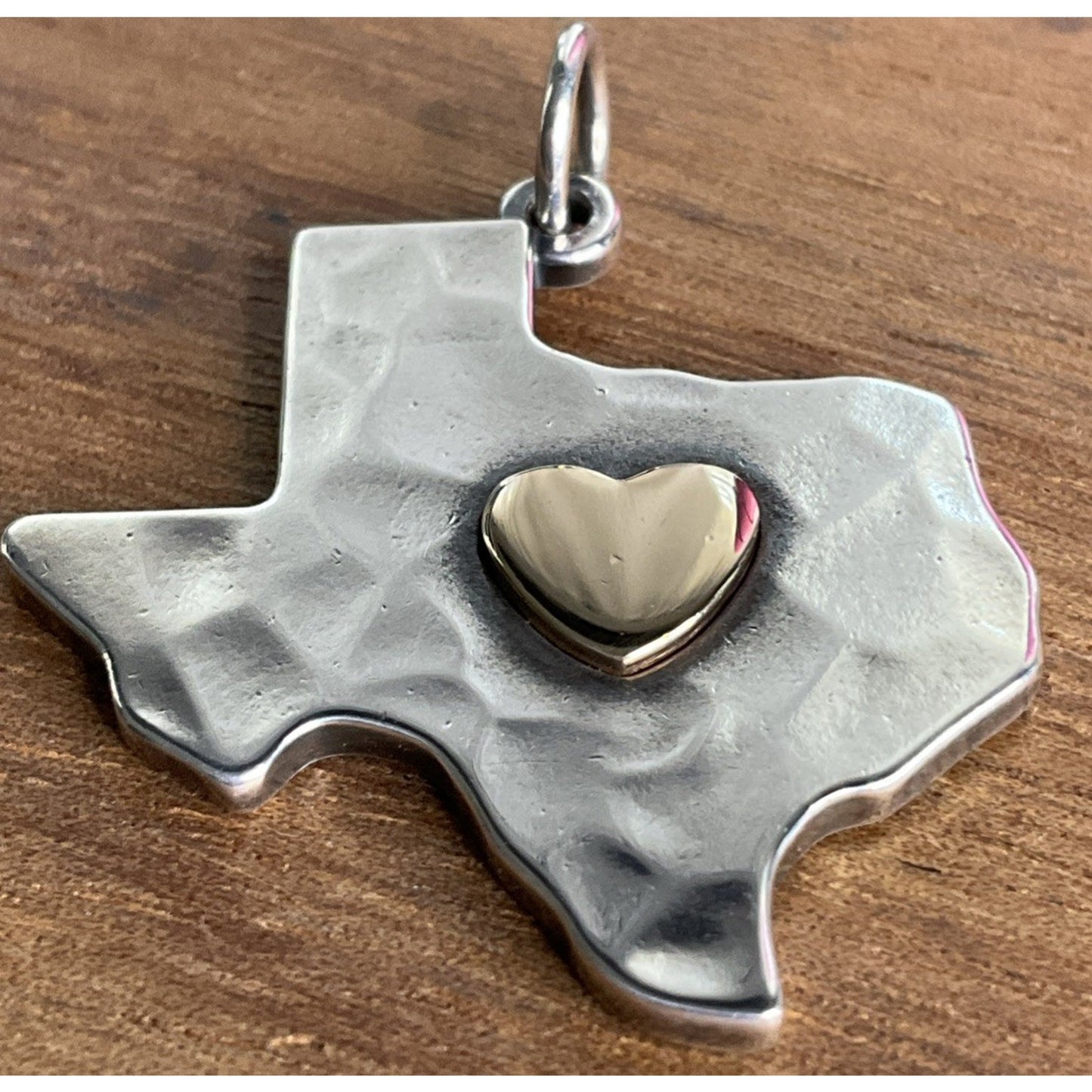 Retired James Avery Deep in the Heart Of Texas Hammered 925 & 14k Heart Pendant