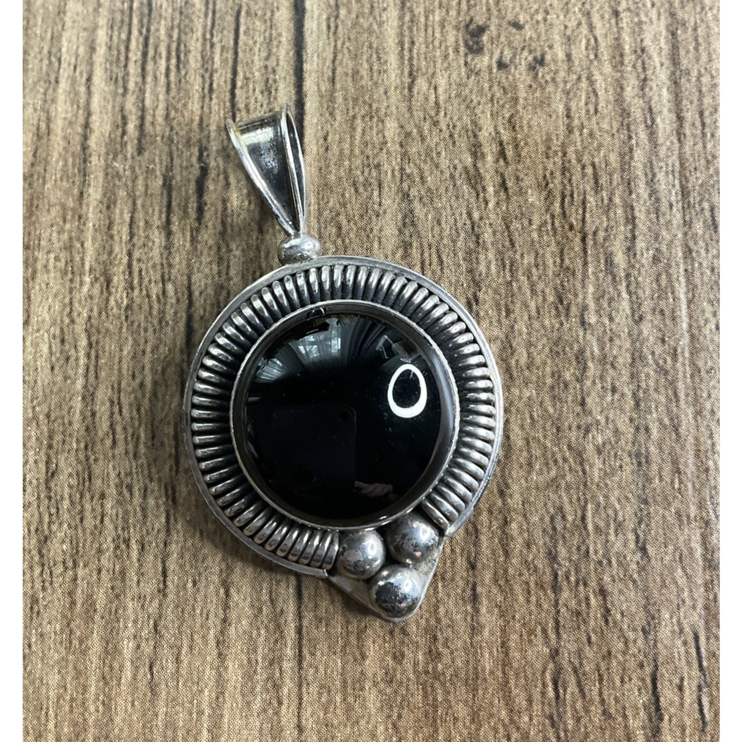 BA 925 Sterling Silver Black Onyx Pendant Large Statement Round Cabochon Vintage