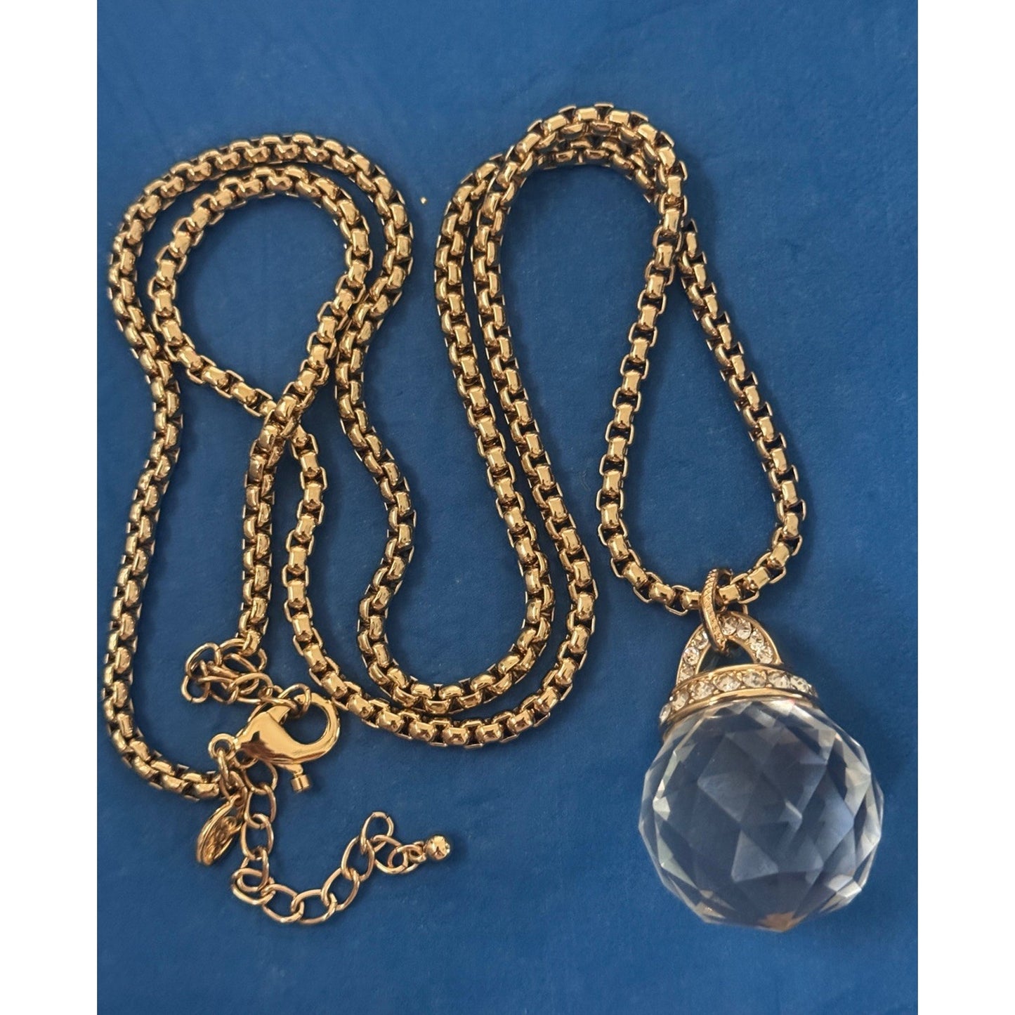 OPC Gold Tone Faceted Crystal Orb Pendant Necklace Long 32” Statement 111g