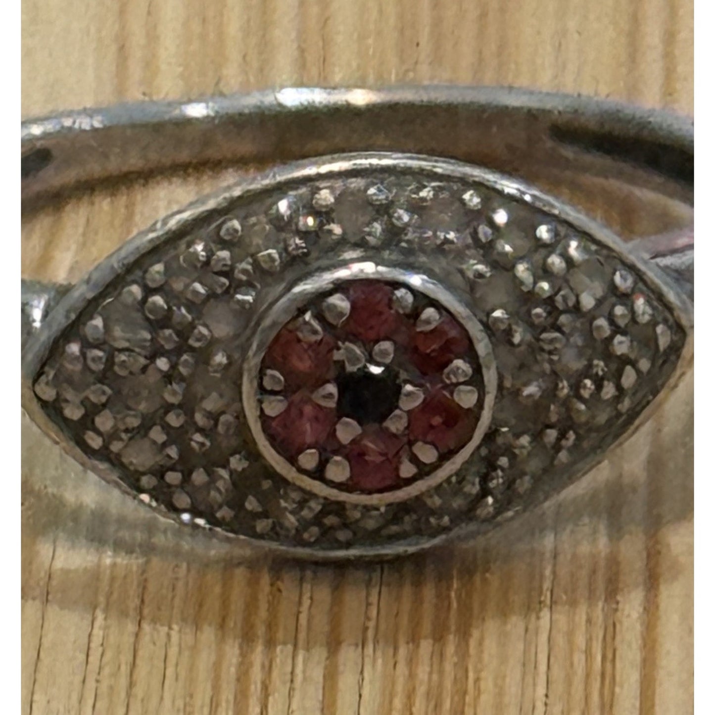 Vintage HSN Rarities Carol Brodie Sterling Silver Evil Eye Red Sapphire Ring Sz