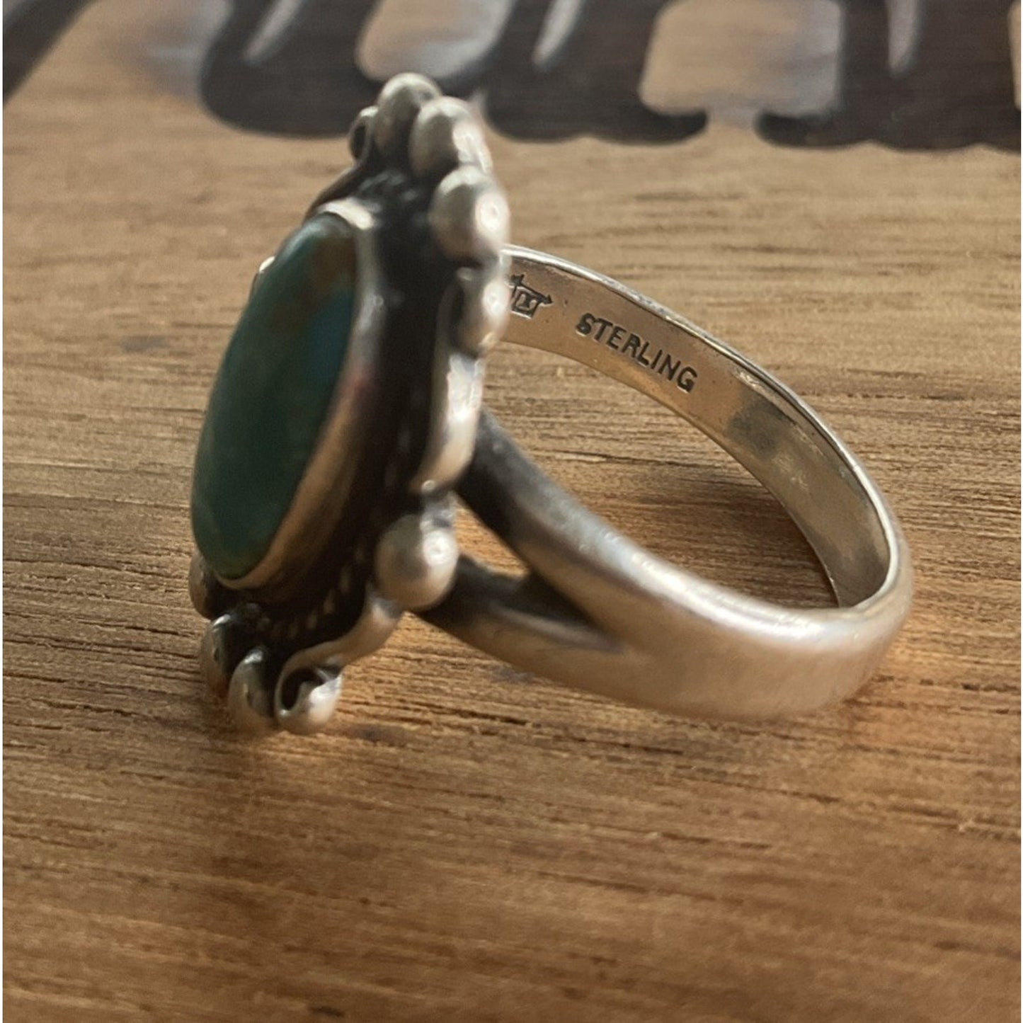Sterling Silver Turquoise Ring Southwestern Navajo Style Oval Cabochon Size 5.5
