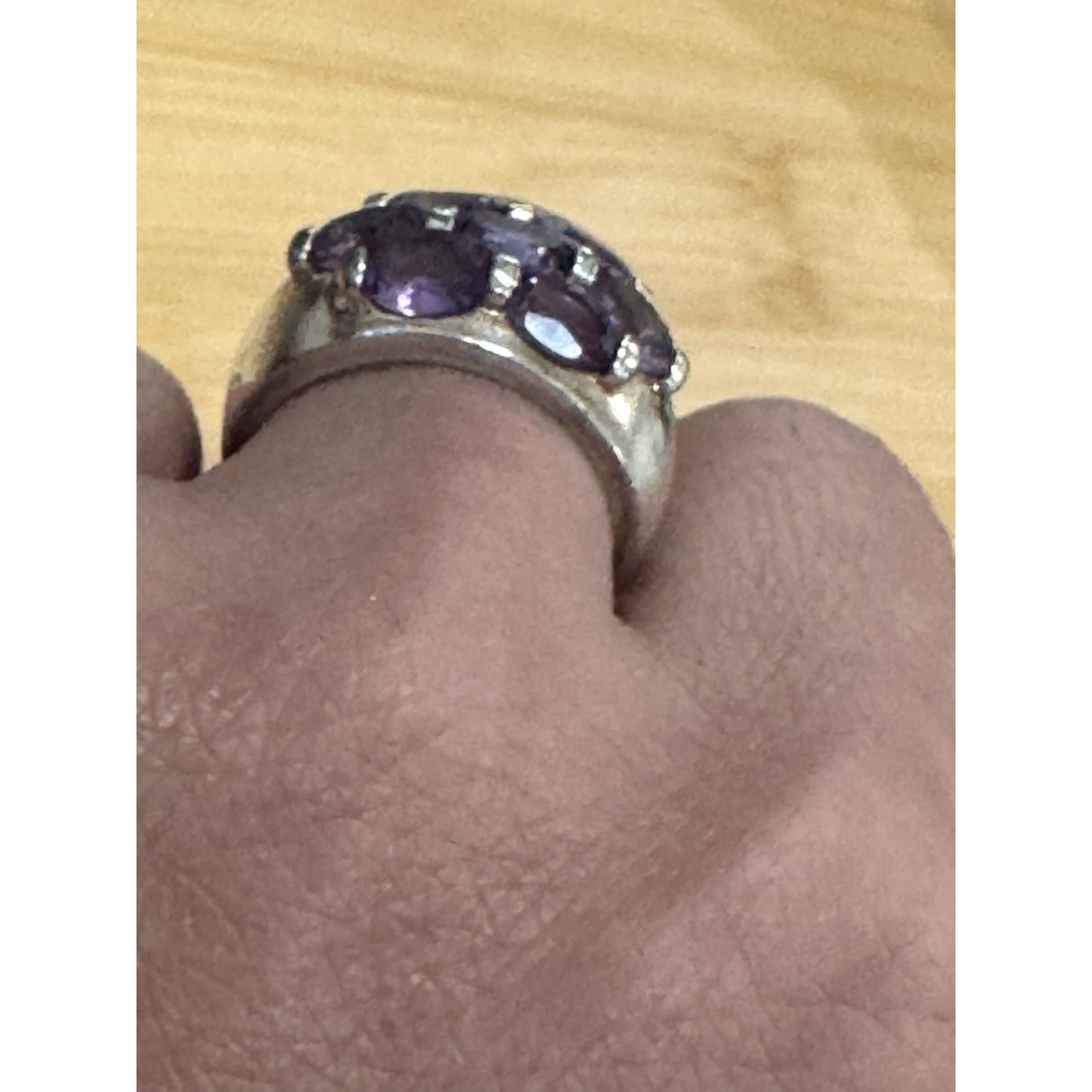 Vintage Sterling Silver 9 Stone Natural Amethyst Cluster Ring Size 6 Wide Band