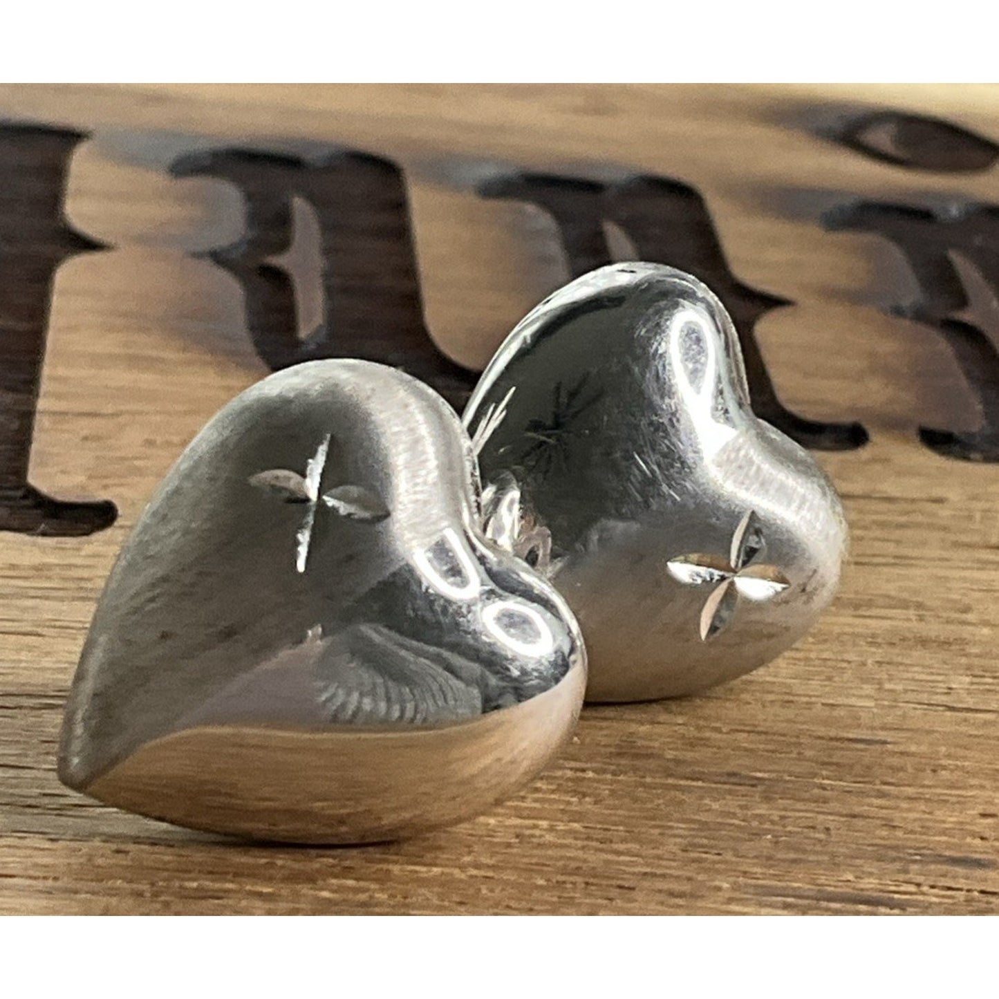 Sterling Silver Puffy Heart Stud Earrings Polished Classic