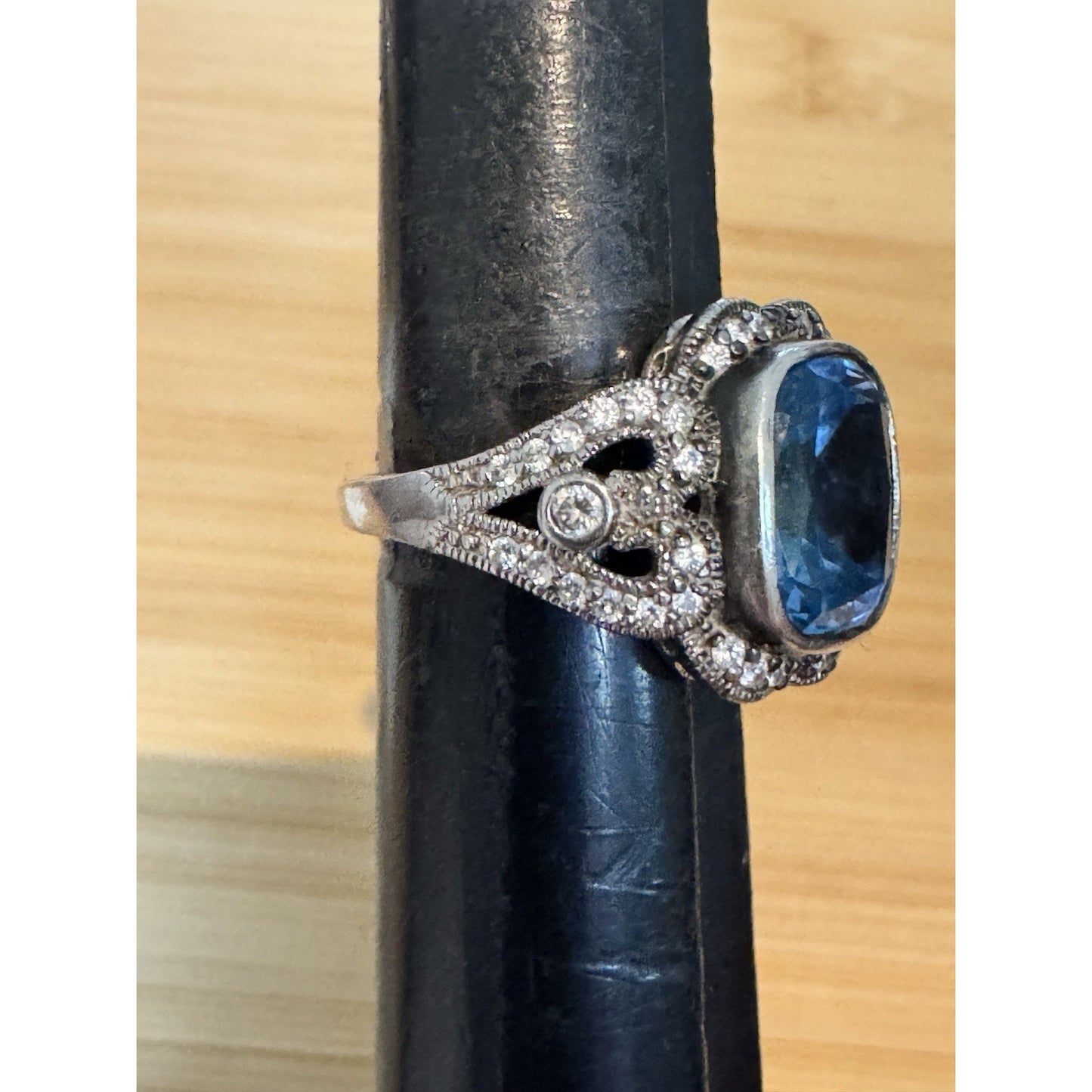 Vintage ESPO Sterling Silver Blue Topaz Ring Halo Joseph Esposito Size 8.5