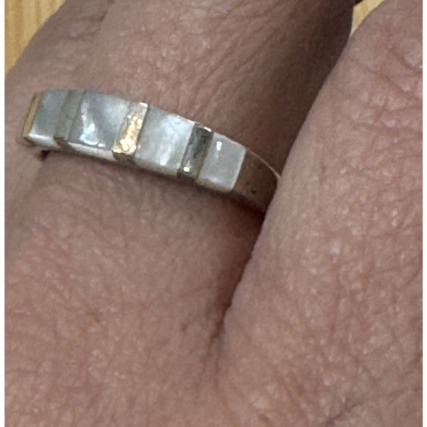 Vintage 925 Mother of Pearl Inlay 925 IND Sterling Silver Band Ring Size 9.5