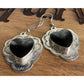 Vintage Native American Sterling 925 Black Onyx Heart Earrings Southwest 90s 13g