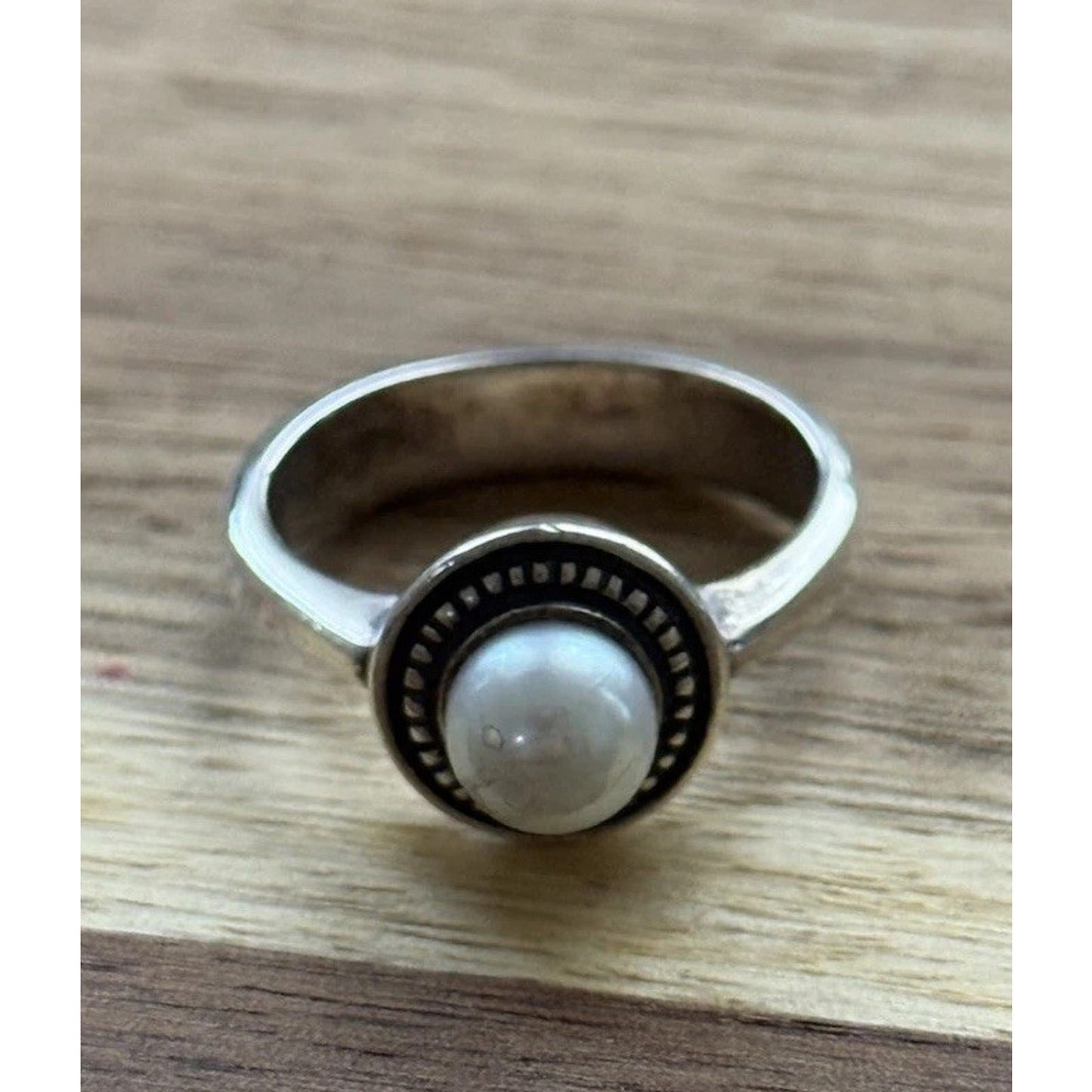 James Avery Retired Sterling Silver Vintage Beaded Ring W/ Cultured Pearl Sz 7