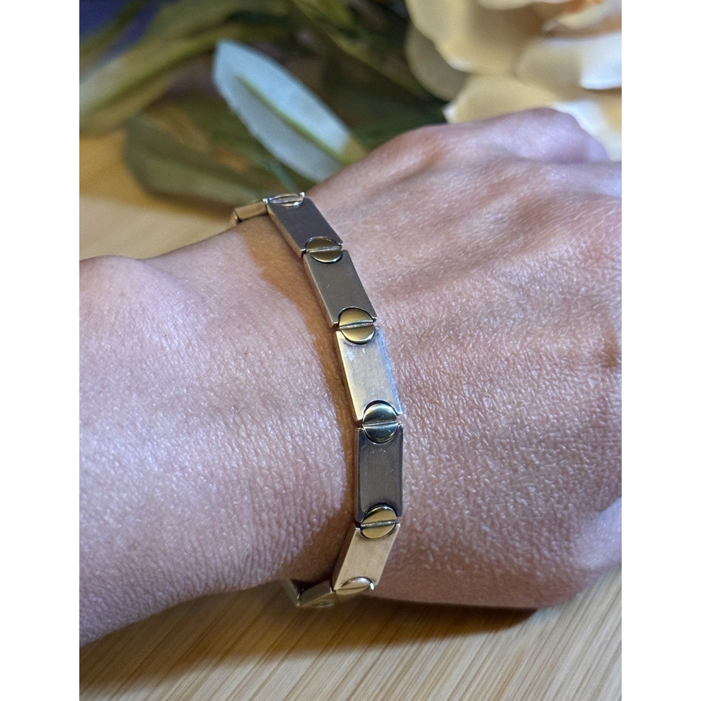 Vintage Milor Italy 925 Sterling Silver Gold Tone Screw Link Bracelet 7.5”