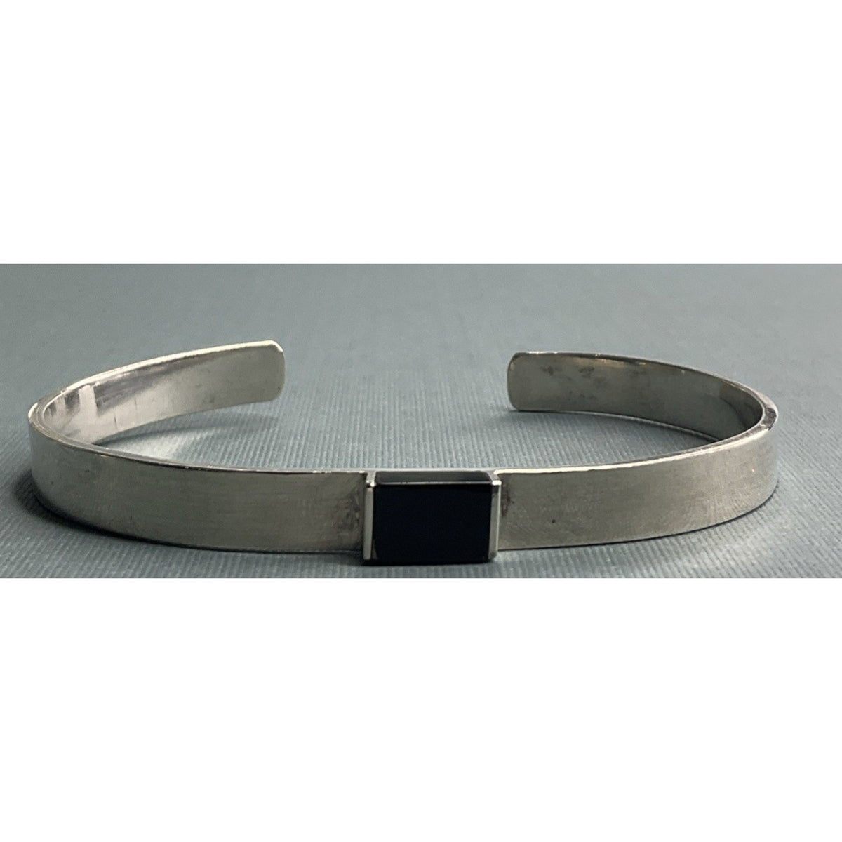 Vintage Sterling Silver Cuff Bracelet Black Inlay Minimalist Modernist 13g