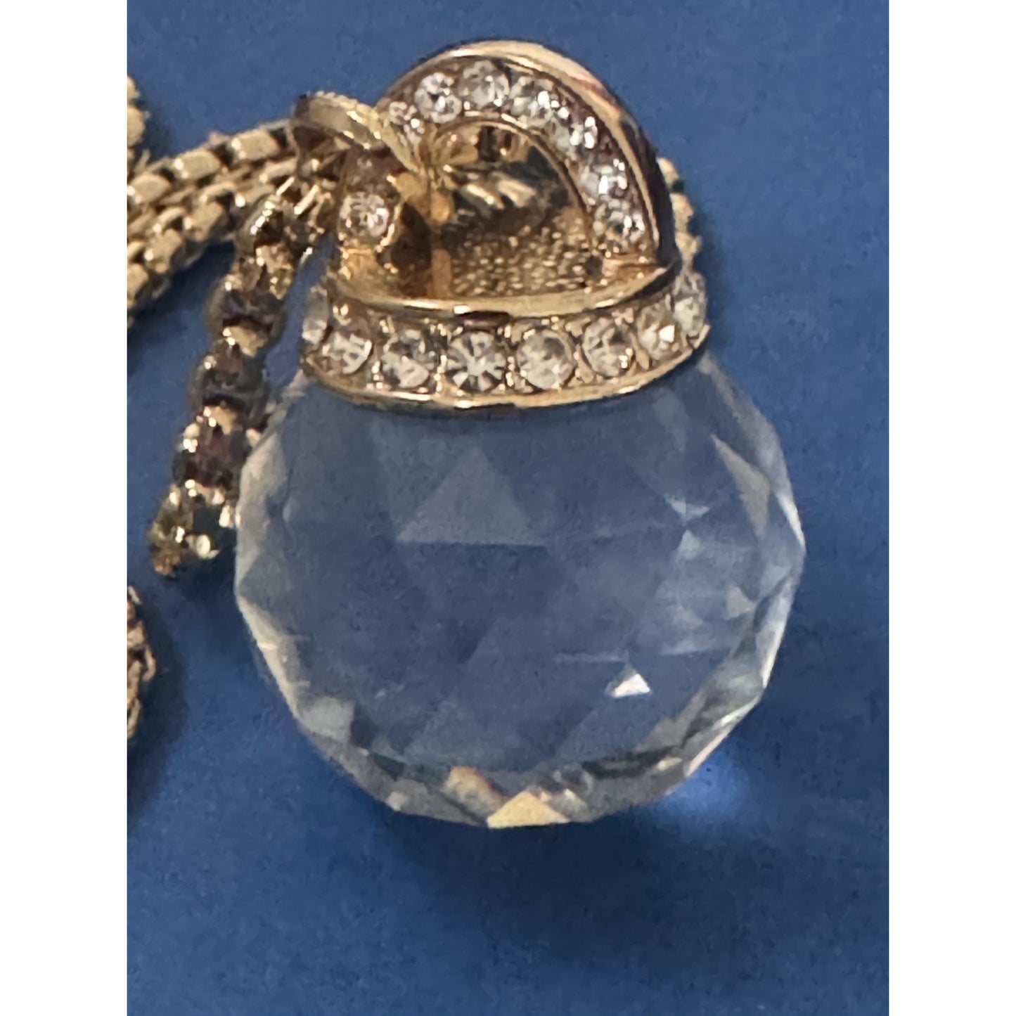 OPC Gold Tone Faceted Crystal Orb Pendant Necklace Long 32” Statement 111g