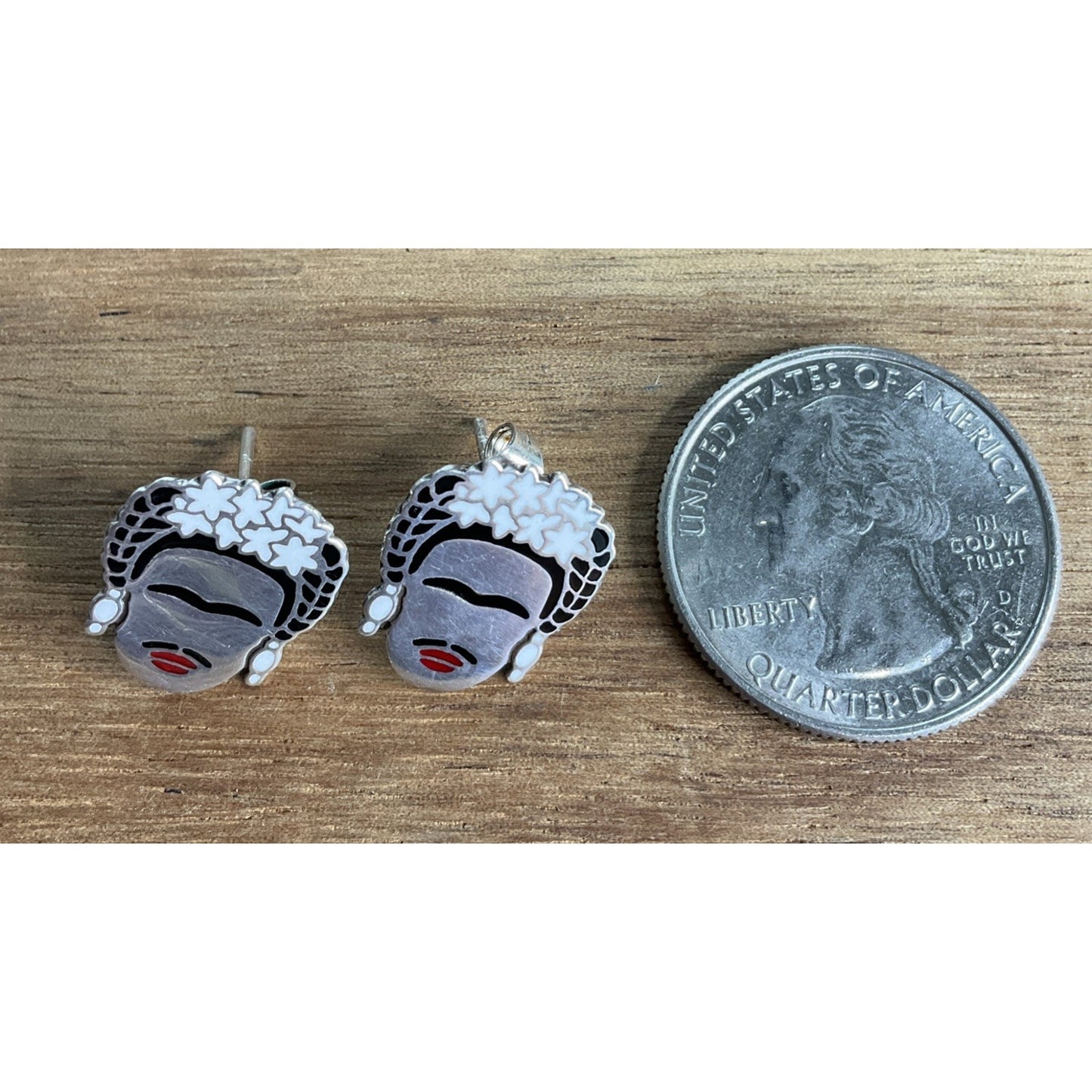 Sterling Silver 925 Frida Kahlo Style Face Stud Earrings