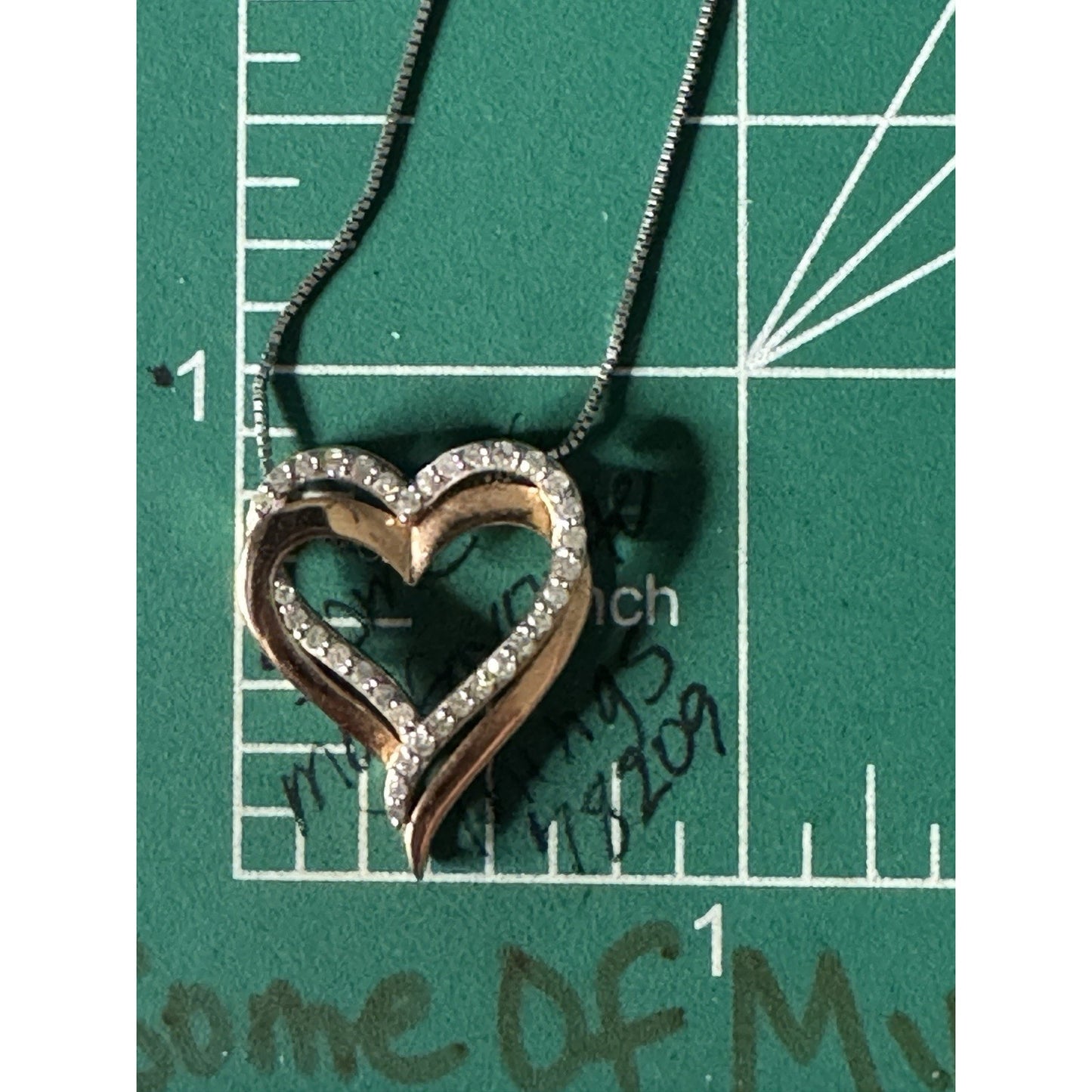 Sterling Silver Two-Tone ~1/5CTW Diamond Double Open Heart Pendant Necklace 18”