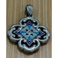 BRIGHTON Bella Capri Reversible Blue Enamel Mosaic Clover Silver Tone Pendant 2”