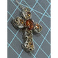 Vintage Amber & Citrine Sterling Silver Two Tone Cross And 925 Necklace 20”