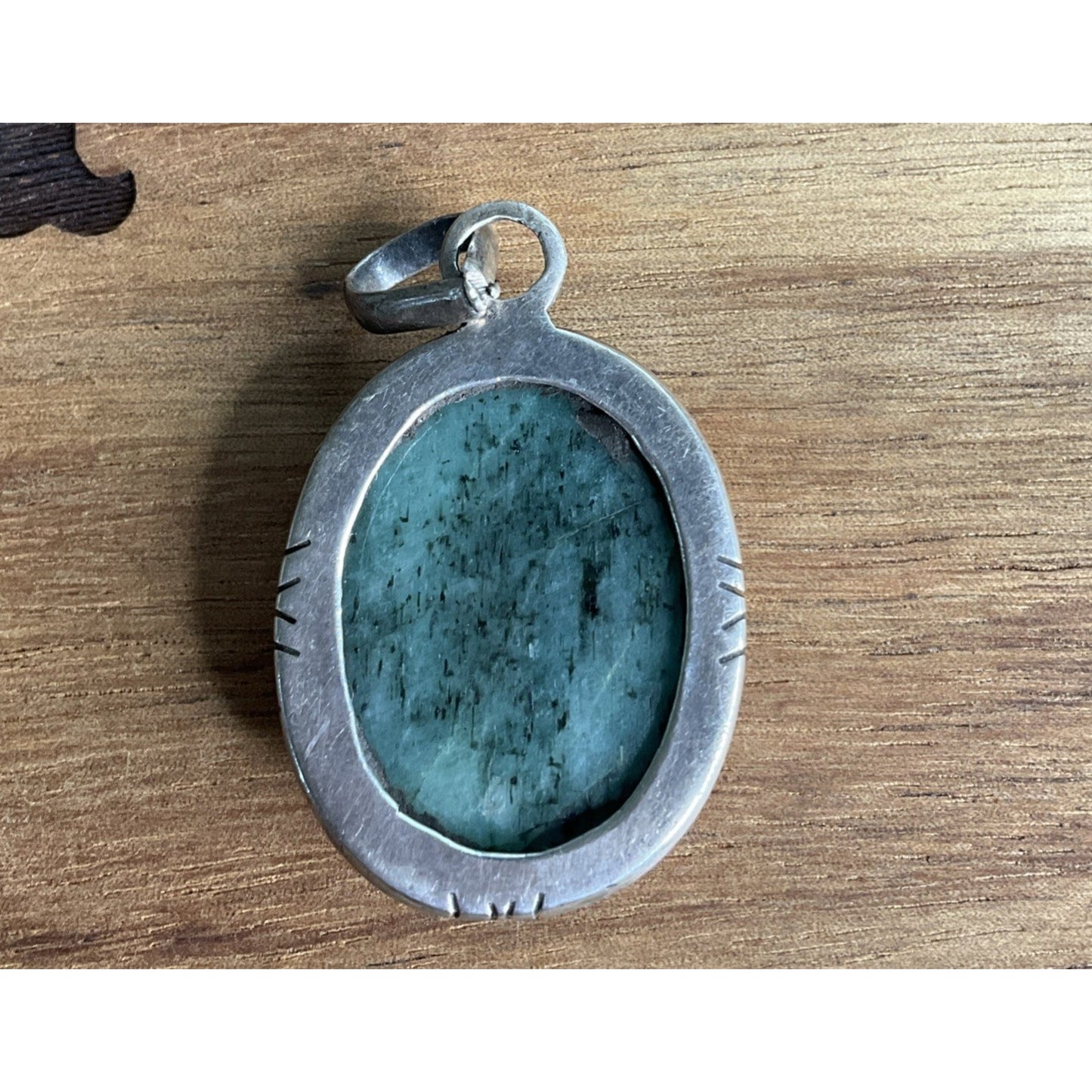 Vintage 925 Sterling Silver Aquamarine Jade Quartz Pendant