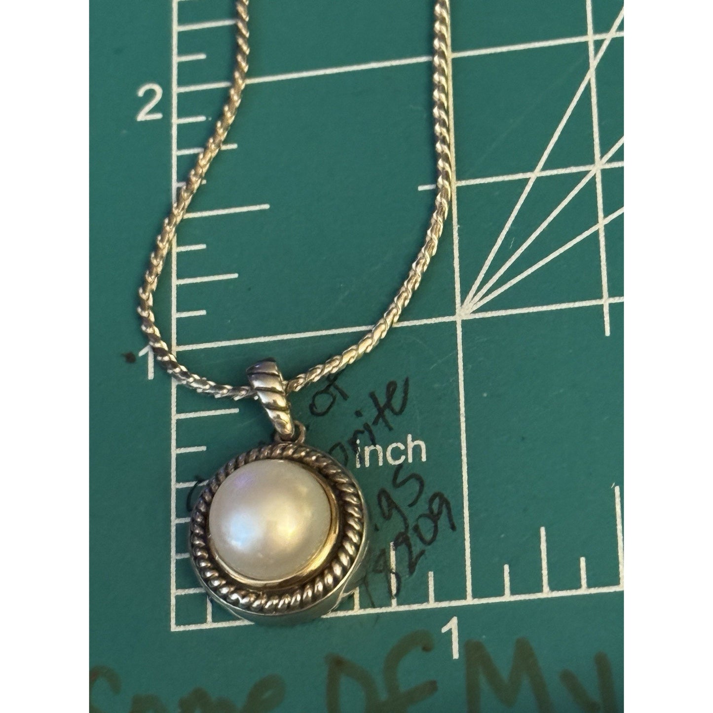 Vintage Sterling Silver & 14K Genuine Pearl Roped Pendant Necklace ATR 24”