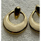 Vintage Gold Tone Cream Enamel Door Knocker Post Pierced Earrings 1” 80s - 90s